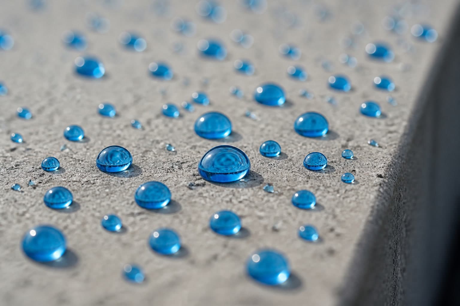 Gotas de agua sobre concreto sellado, superficie que no absorbe el líquido