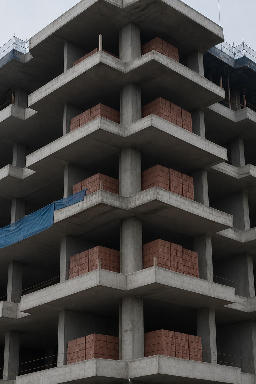 Estructura de concreto en construcción, losas y pilares a la vista